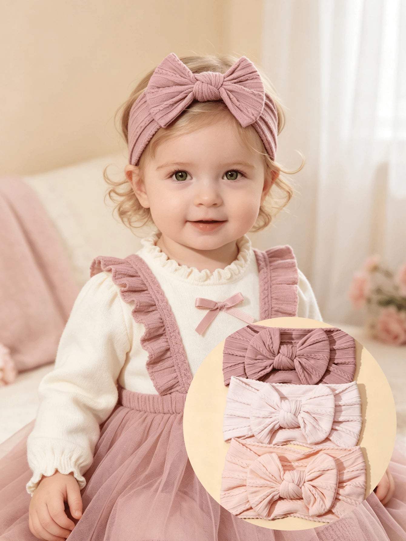 3pcs/5pcs Set Cute Baby Girl Headbands, Nylon Elastic Soft Comfortable Bow Hairbands For Daily Use