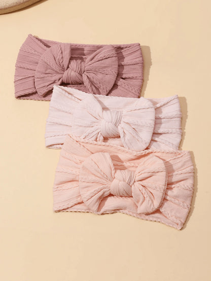 3pcs/5pcs Set Cute Baby Girl Headbands, Nylon Elastic Soft Comfortable Bow Hairbands For Daily Use