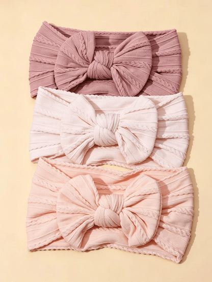 3pcs/5pcs Set Cute Baby Girl Headbands, Nylon Elastic Soft Comfortable Bow Hairbands For Daily Use