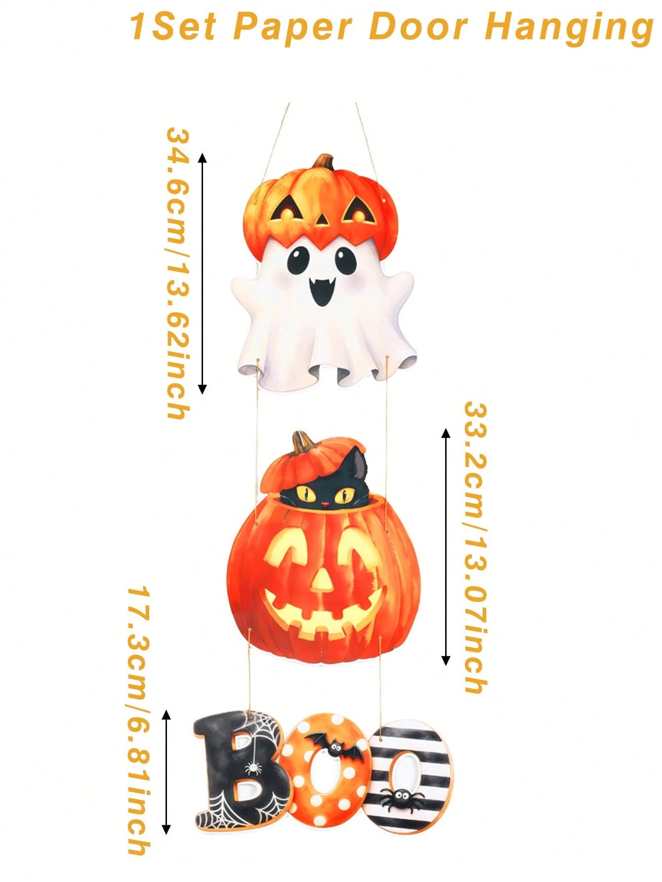 3Pcs Ghost Pumpkin Black Cat Halloween Door Hanging, Matte Laminated Cardstock With Rope For Party Decorations