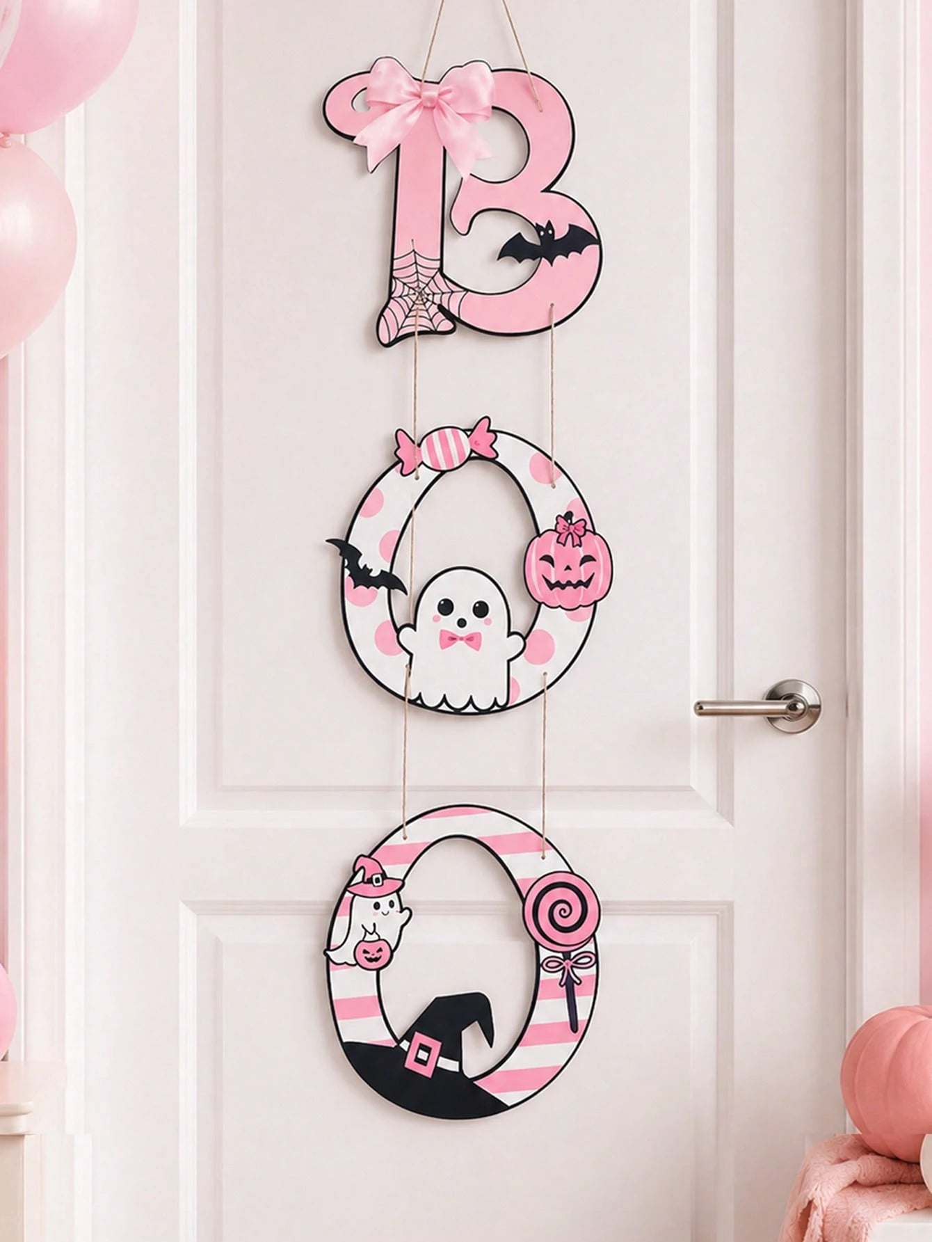 3Pcs Ghost Pumpkin Black Cat Halloween Door Hanging, Matte Laminated Cardstock With Rope For Party Decorations