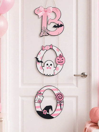 3Pcs Ghost Pumpkin Black Cat Halloween Door Hanging, Matte Laminated Cardstock With Rope For Party Decorations