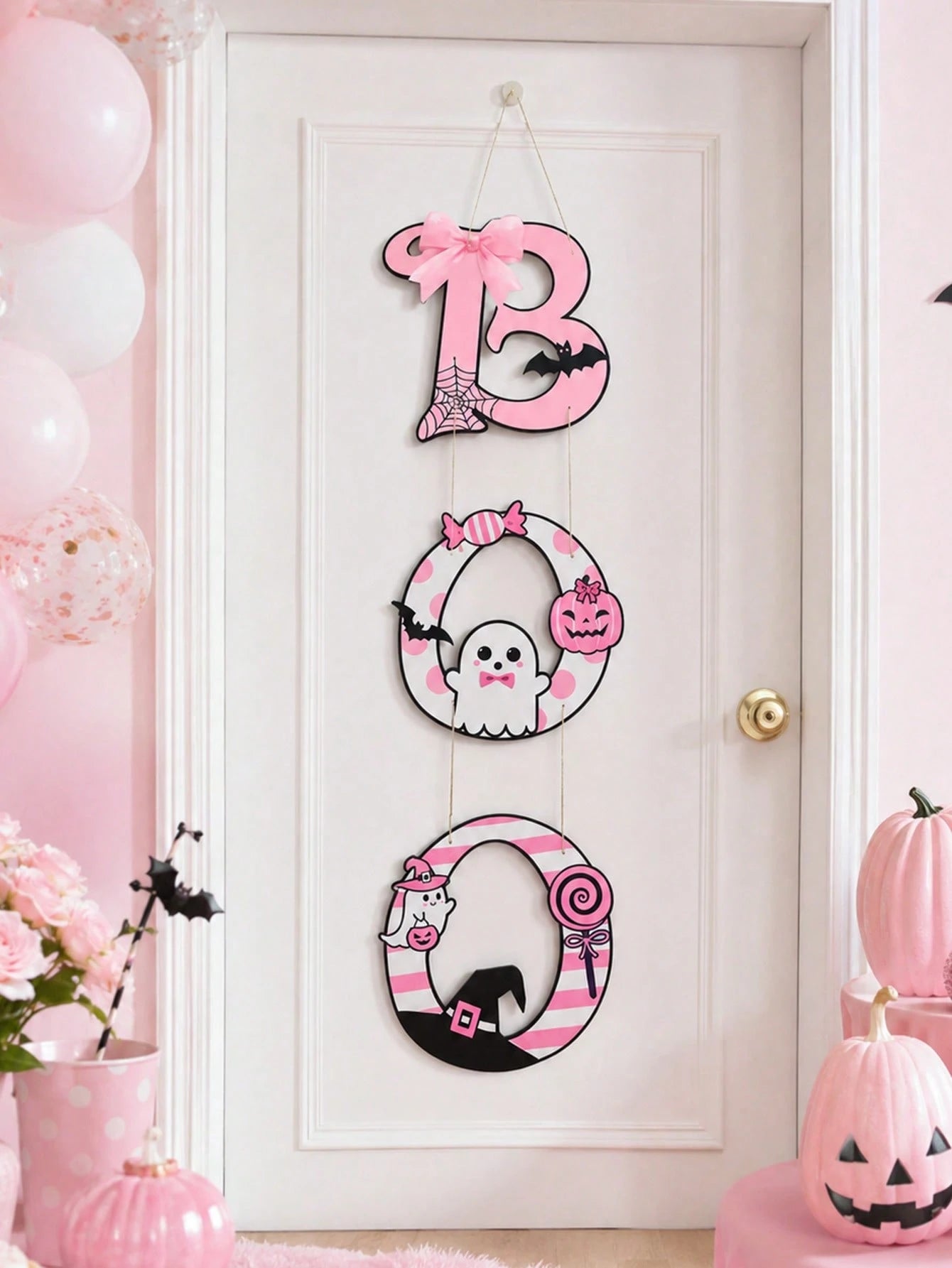 3Pcs Ghost Pumpkin Black Cat Halloween Door Hanging, Matte Laminated Cardstock With Rope For Party Decorations