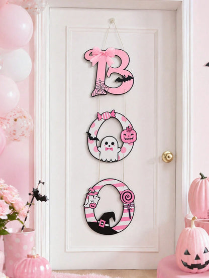 3Pcs Ghost Pumpkin Black Cat Halloween Door Hanging, Matte Laminated Cardstock With Rope For Party Decorations