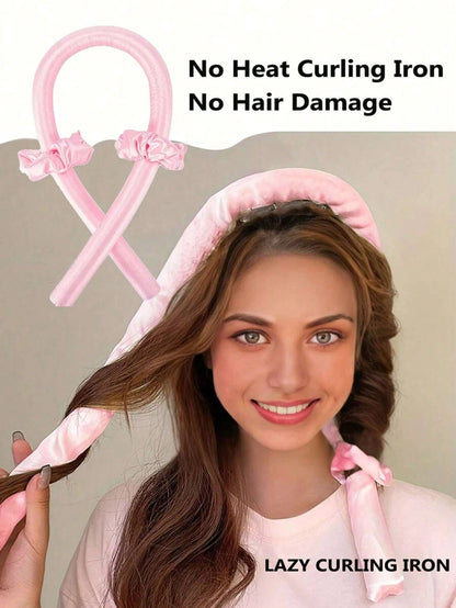 3pcs Heatless Curling Hair Band Set, Heatless Hair Curler, Silk Curling Band, Soft Sponge Sleep Hair Band, Sleep Curling Set, Women's Long Hair Styling Tool, Lazy Curling Styling Tool (Pink) Home Bath