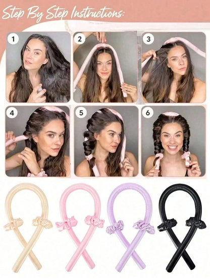 3pcs Heatless Curling Hair Band Set, Heatless Hair Curler, Silk Curling Band, Soft Sponge Sleep Hair Band, Sleep Curling Set, Women's Long Hair Styling Tool, Lazy Curling Styling Tool (Pink) Home Bath