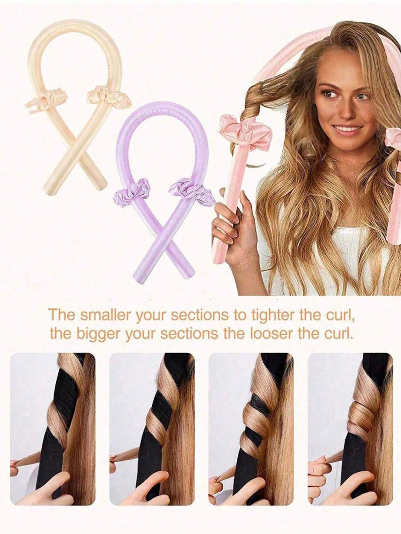 3pcs Heatless Curling Hair Band Set, Heatless Hair Curler, Silk Curling Band, Soft Sponge Sleep Hair Band, Sleep Curling Set, Women's Long Hair Styling Tool, Lazy Curling Styling Tool (Pink) Home Bath