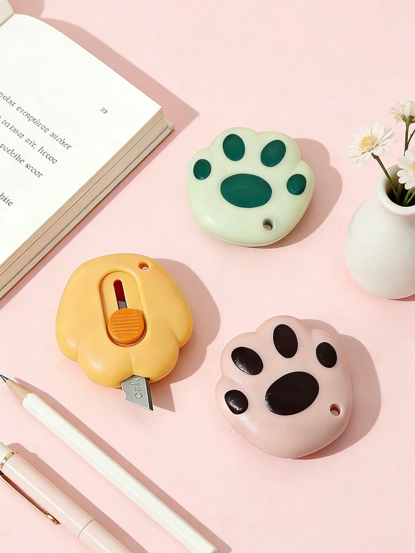 3pcs Mini Portable Paper Cutter, Cat Paw Shaped Box Opener Suitable For Home, Office, School, Crafts And Packaging, Essential Stationery