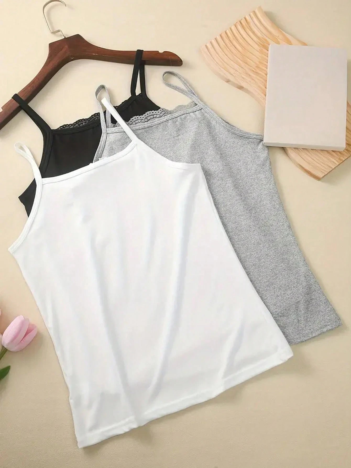 3pcs New Modal Lace Camisole Tank Tops For Women, Summer Sleeveless Close-Fitting Undershirt, Versatile Camis
