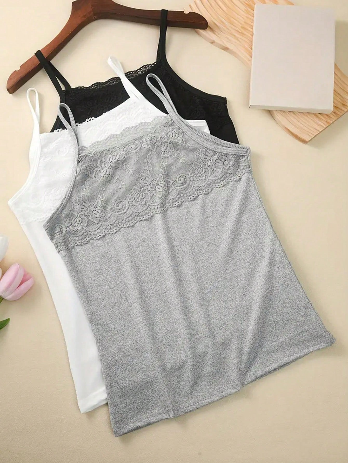 3pcs New Modal Lace Camisole Tank Tops For Women, Summer Sleeveless Close-Fitting Undershirt, Versatile Camis