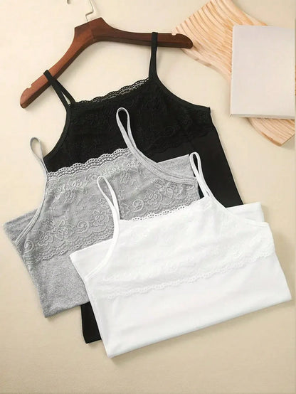 3pcs New Modal Lace Camisole Tank Tops For Women, Summer Sleeveless Close-Fitting Undershirt, Versatile Camis