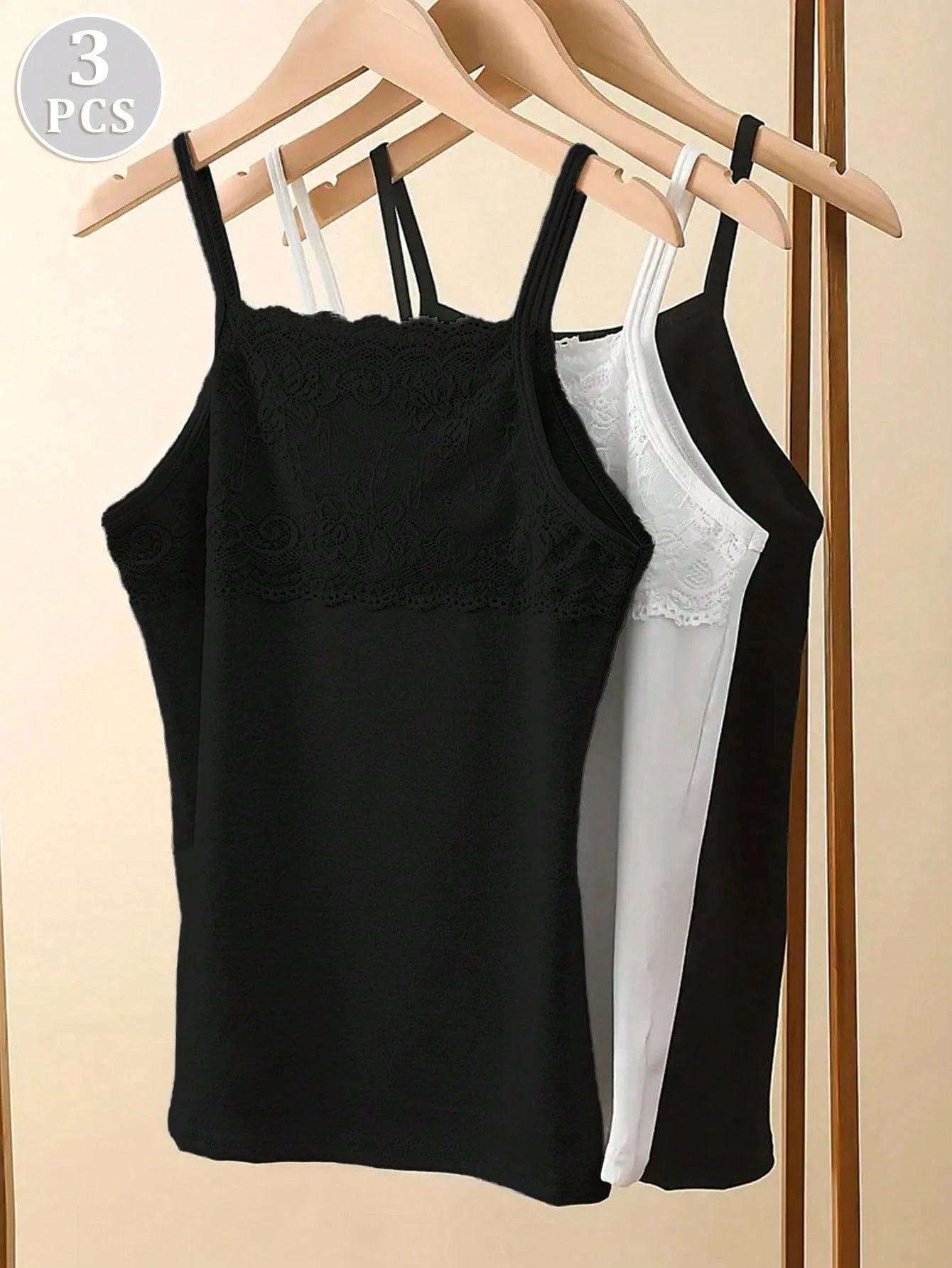 3pcs New Modal Lace Camisole Tank Tops For Women, Summer Sleeveless Close-Fitting Undershirt, Versatile Camis