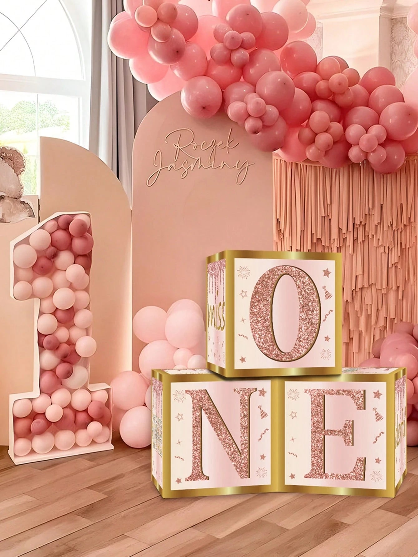 3pcs Pink "ONE" Decorative Box, Pink 1st Birthday Party Background Decor Box, Baby Birthday Party Gift Box, Gender Reveal Decor, Baby Shower Party Photography Prop, 1st Birthday Party Supplies, Party