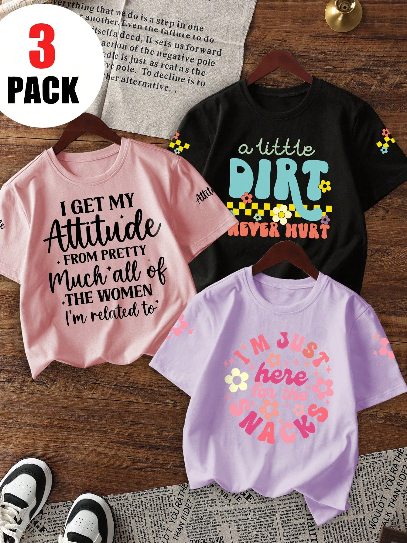 3pcs/Set Girls Casual Printed Round Neck Short Sleeve T-Shirts, Summer Baby Girl Clothing- Eye-Catching T-Shirts That Bring Joy And Happiness To Every Child!