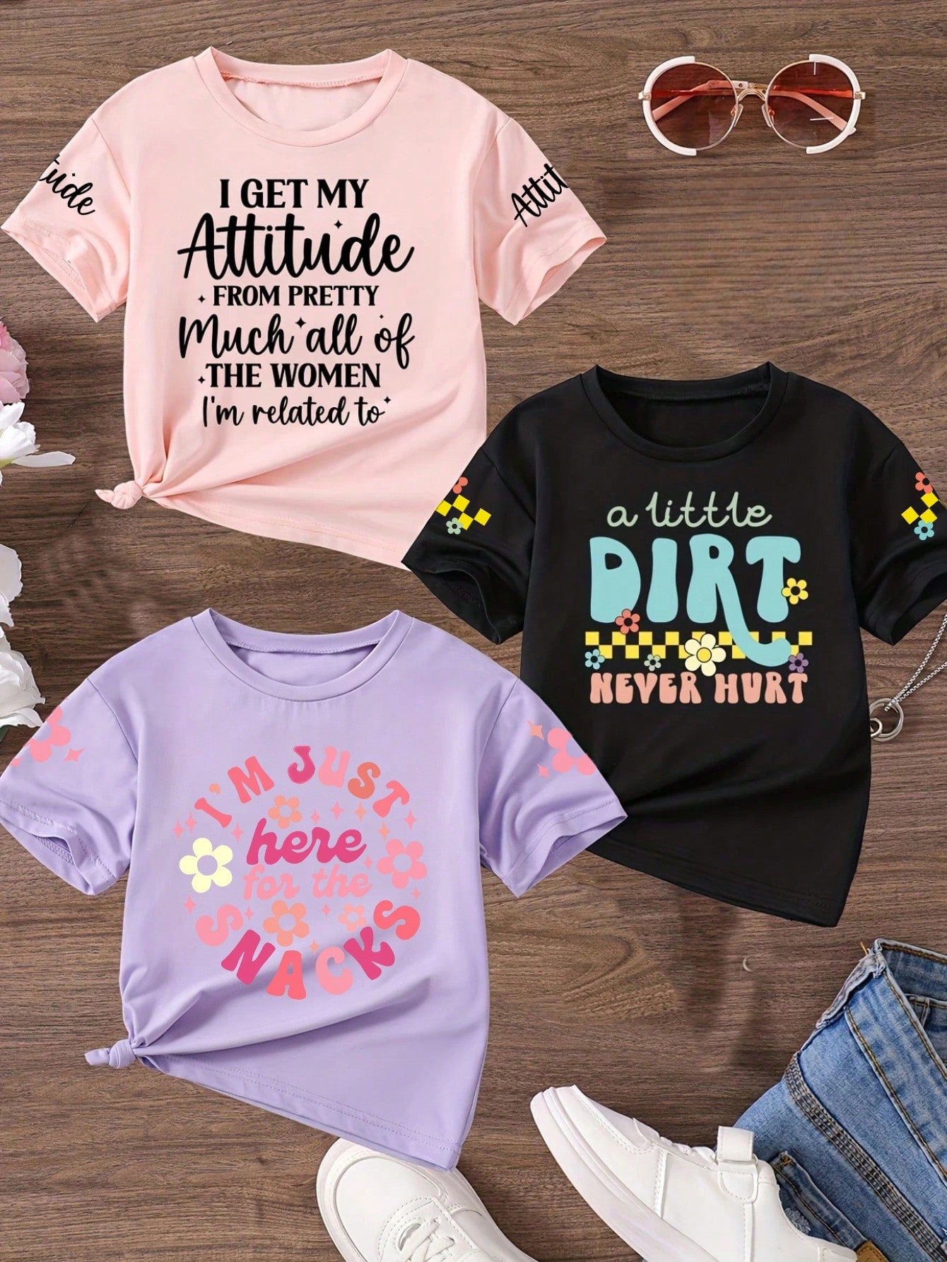 3pcs/Set Girls Casual Printed Round Neck Short Sleeve T-Shirts, Summer Baby Girl Clothing- Eye-Catching T-Shirts That Bring Joy And Happiness To Every Child!