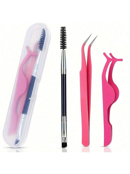 3pcs/Set With Box, Curved Tip Tweezers, Lash Curler And Lash Brush, Combination Of Curved Tweezers And Curved Lash Curler To Better Meet Multi-Level Lash Extension Needs For An Improved Experience
