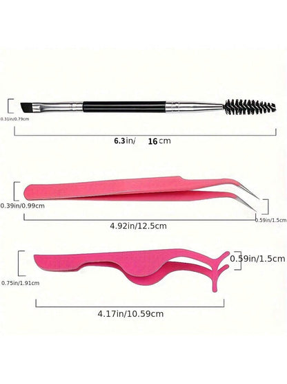 3pcs/Set With Box, Curved Tip Tweezers, Lash Curler And Lash Brush, Combination Of Curved Tweezers And Curved Lash Curler To Better Meet Multi-Level Lash Extension Needs For An Improved Experience