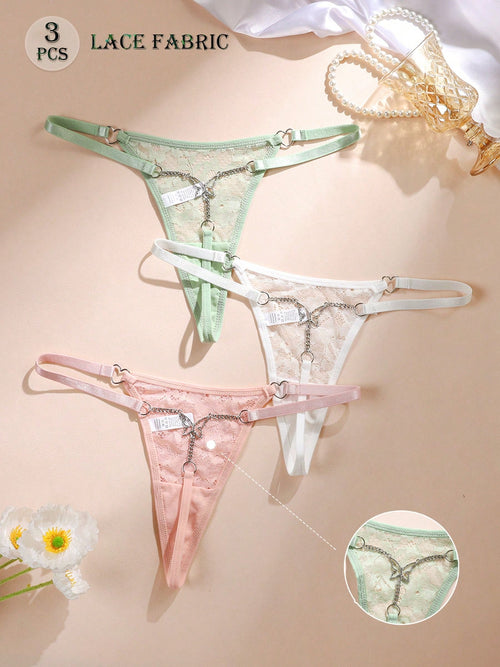 3pcs Sexy Women Metal Chain Thong Panties