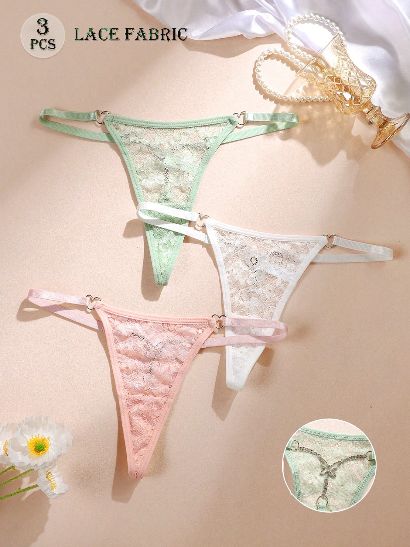 3pcs Sexy Women Metal Chain Thong Panties