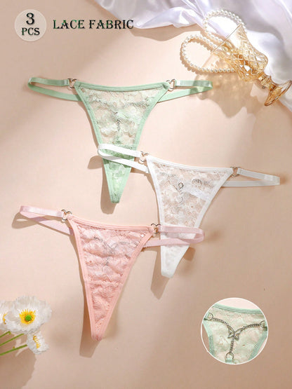 3pcs Sexy Women Metal Chain Thong Panties