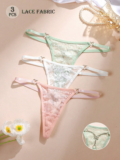 3pcs Sexy Women Metal Chain Thong Panties