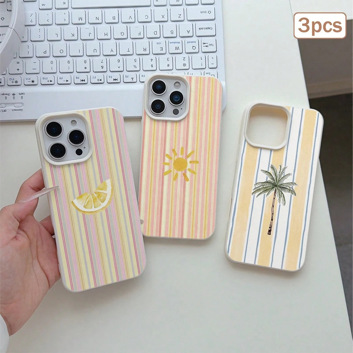 3pcs Striped Print TPU Shockproof Full Coverage Protective Phone Case Compatible With Apple 11/12/13/14/15/16/17 Pro Max