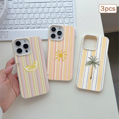 3pcs Striped Print TPU Shockproof Full Coverage Protective Phone Case Compatible With Apple 11/12/13/14/15/16/17 Pro Max