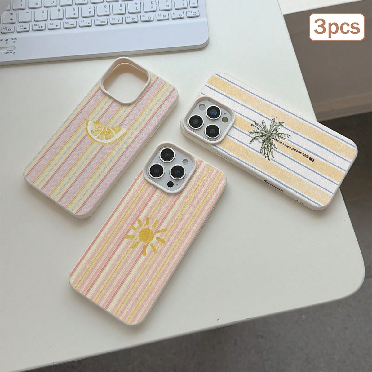 3pcs Striped Print TPU Shockproof Full Coverage Protective Phone Case Compatible With Apple 11/12/13/14/15/16/17 Pro Max
