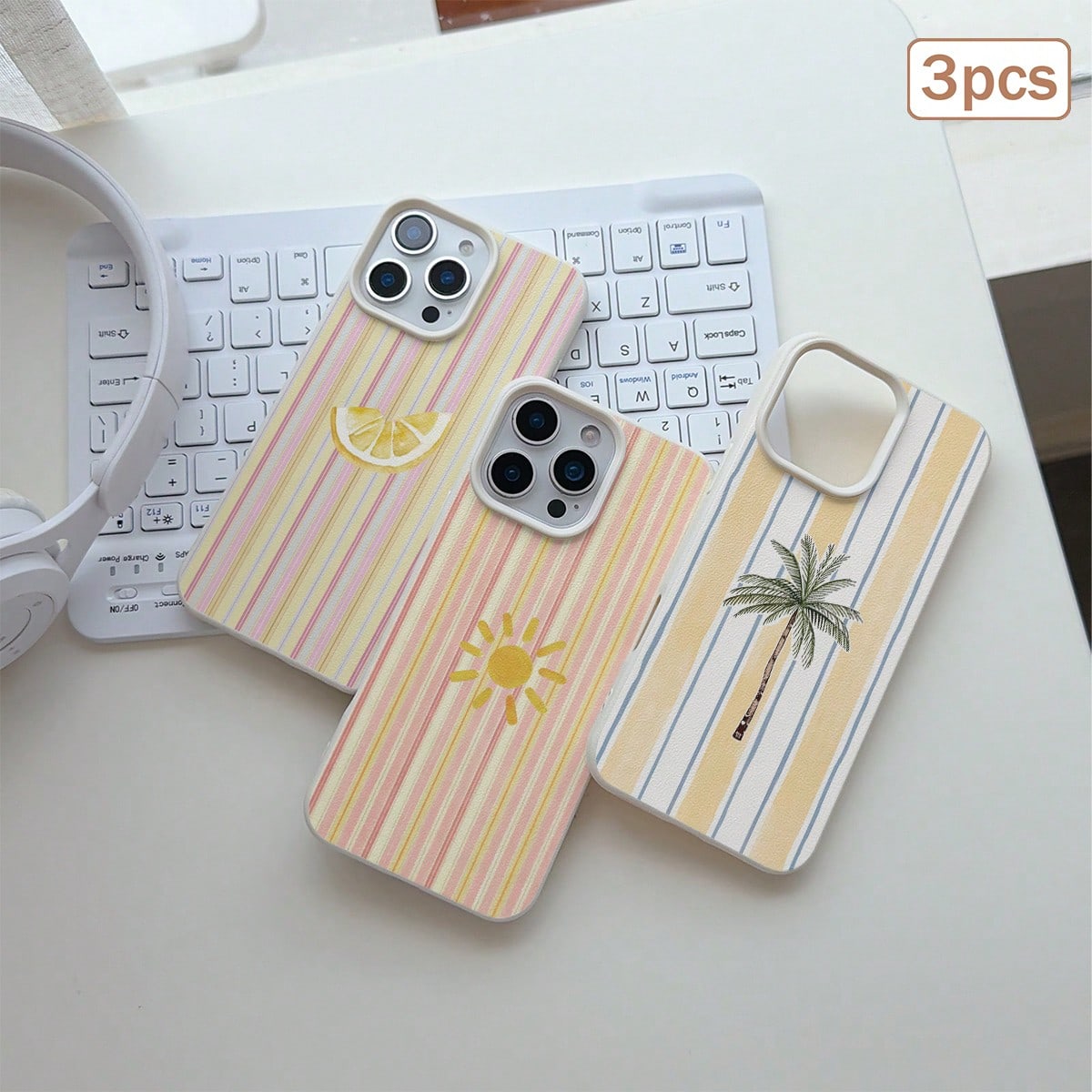 3pcs Striped Print TPU Shockproof Full Coverage Protective Phone Case Compatible With Apple 11/12/13/14/15/16/17 Pro Max