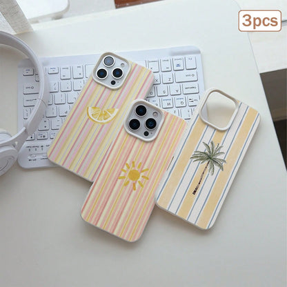 3pcs Striped Print TPU Shockproof Full Coverage Protective Phone Case Compatible With Apple 11/12/13/14/15/16/17 Pro Max
