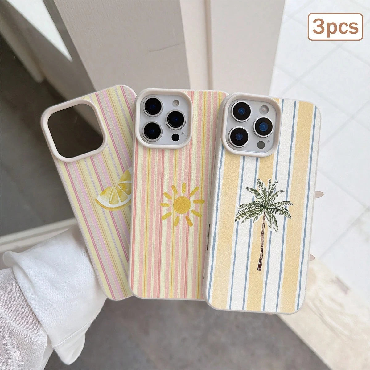 3pcs Striped Print TPU Shockproof Full Coverage Protective Phone Case Compatible With Apple 11/12/13/14/15/16/17 Pro Max