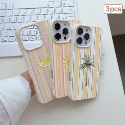 3pcs Striped Print TPU Shockproof Full Coverage Protective Phone Case Compatible With Apple 11/12/13/14/15/16/17 Pro Max