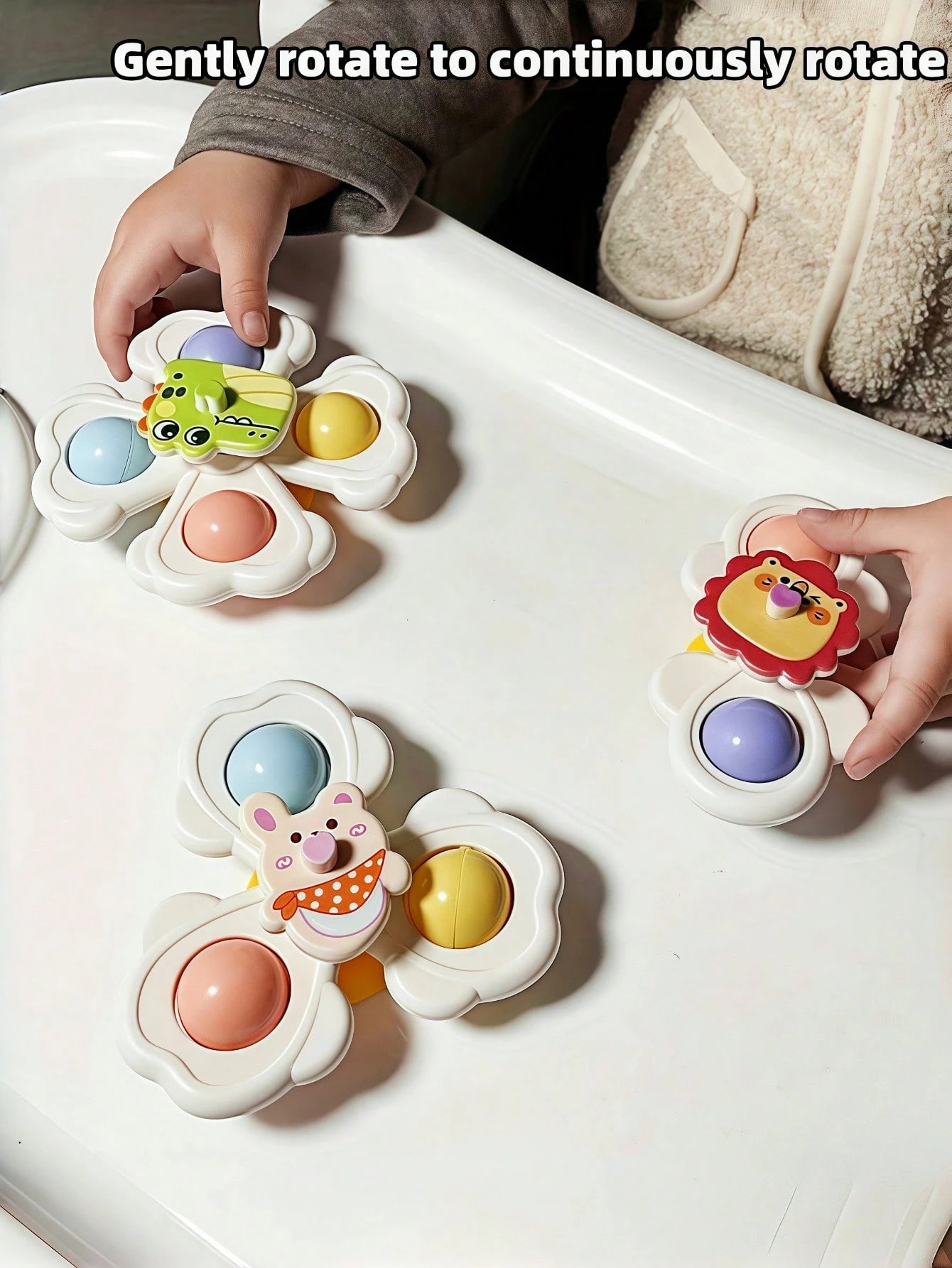 3pcs Suction Cup Rotating Toys, Baby And Toddler Sensory Fidget Toys, Suitable For Bath And High Chair Baby Sensory Toys, Great Gift For Toddlers