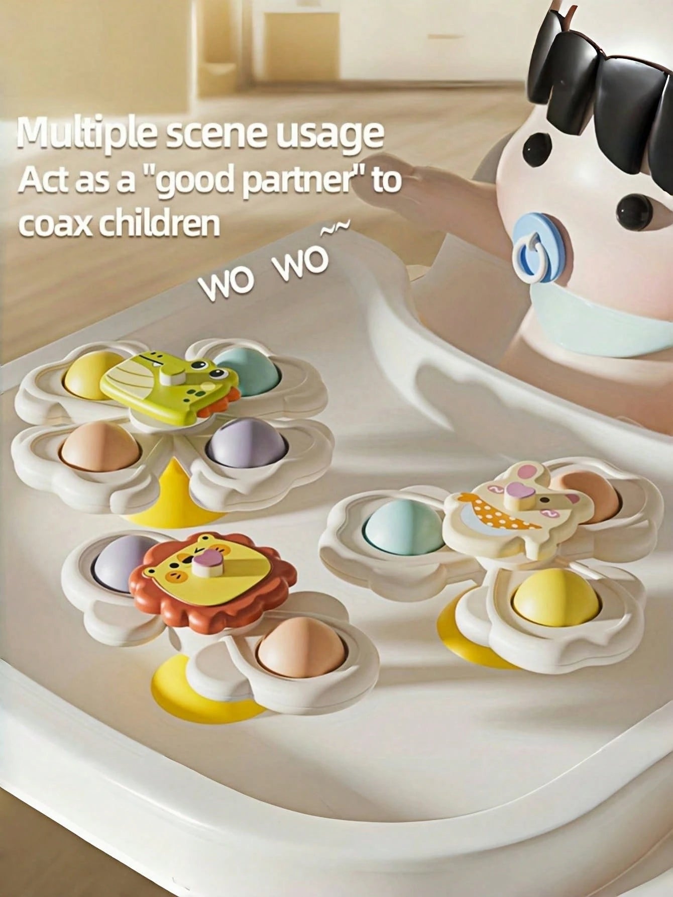 3pcs Suction Cup Rotating Toys, Baby And Toddler Sensory Fidget Toys, Suitable For Bath And High Chair Baby Sensory Toys, Great Gift For Toddlers