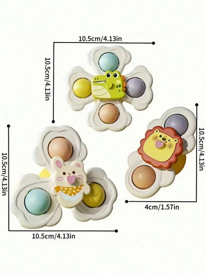 3pcs Suction Cup Rotating Toys, Baby And Toddler Sensory Fidget Toys, Suitable For Bath And High Chair Baby Sensory Toys, Great Gift For Toddlers
