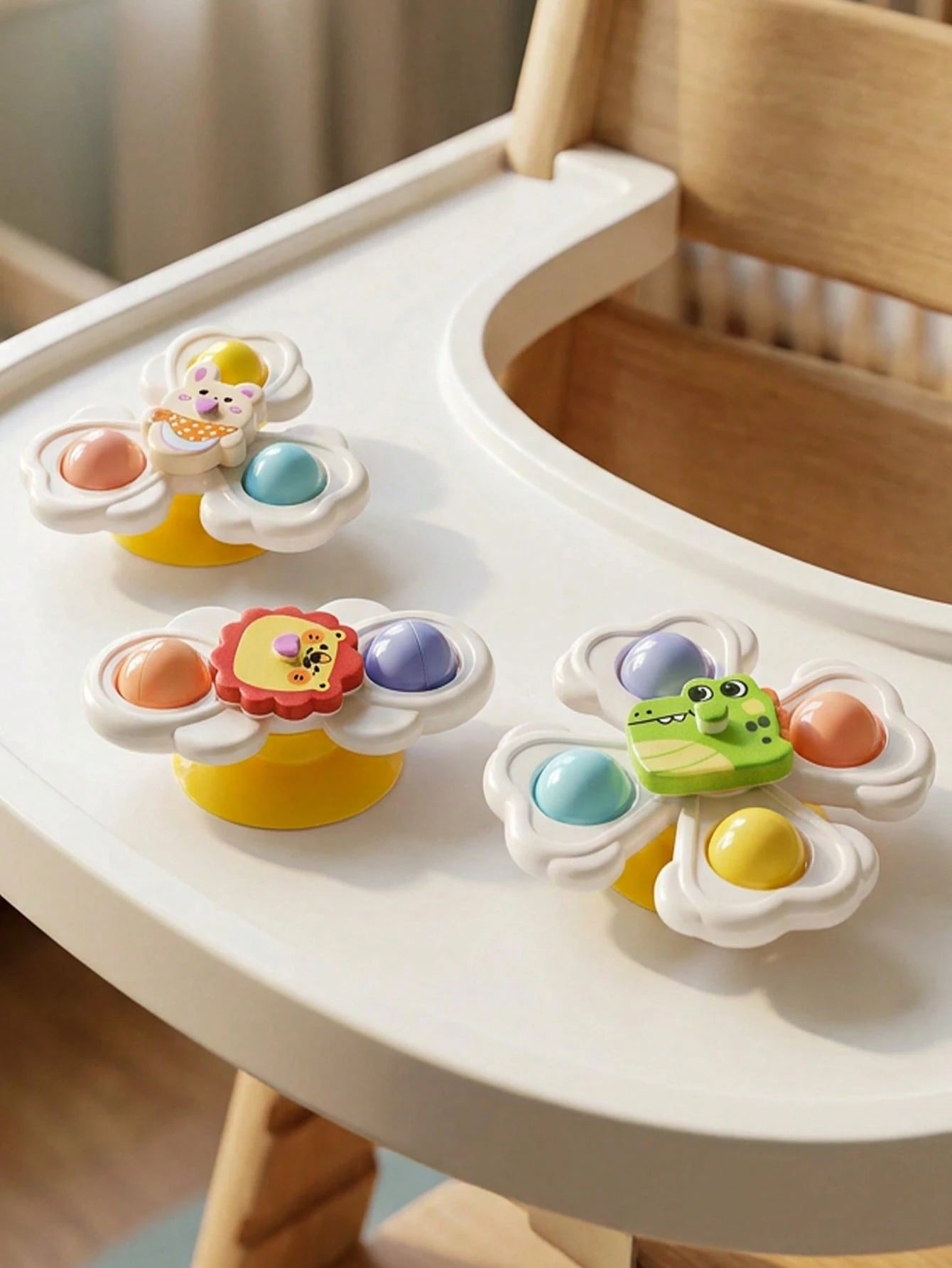 3pcs Suction Cup Rotating Toys, Baby And Toddler Sensory Fidget Toys, Suitable For Bath And High Chair Baby Sensory Toys, Great Gift For Toddlers