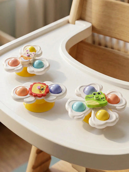 3pcs Suction Cup Rotating Toys, Baby And Toddler Sensory Fidget Toys, Suitable For Bath And High Chair Baby Sensory Toys, Great Gift For Toddlers