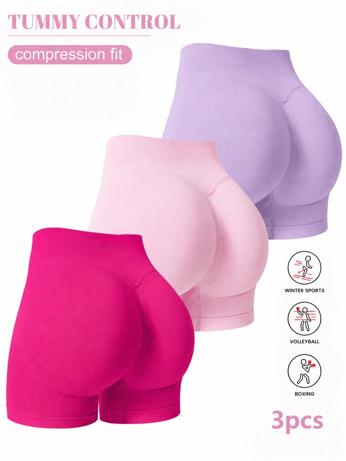 3pcs Women's Sports Shorts, Seamless Elastic Tight Fit, High Waist Anti-Sheer Tummy Control Yoga Shorts., Athleisure Summer