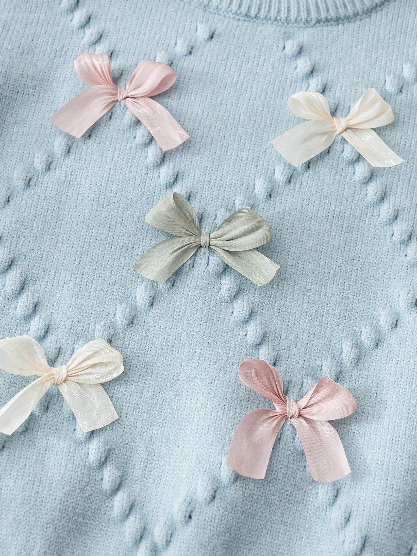 4-7 Years Old Girls Autumn/Winter Light Blue Argyle Bubble Texture Colorblock 3D Bow Round Neck Knitted Sweater & Pleated Skirt 2-Piece Set, Sweet Outfit For Kindergarten, School, Outings, Birth