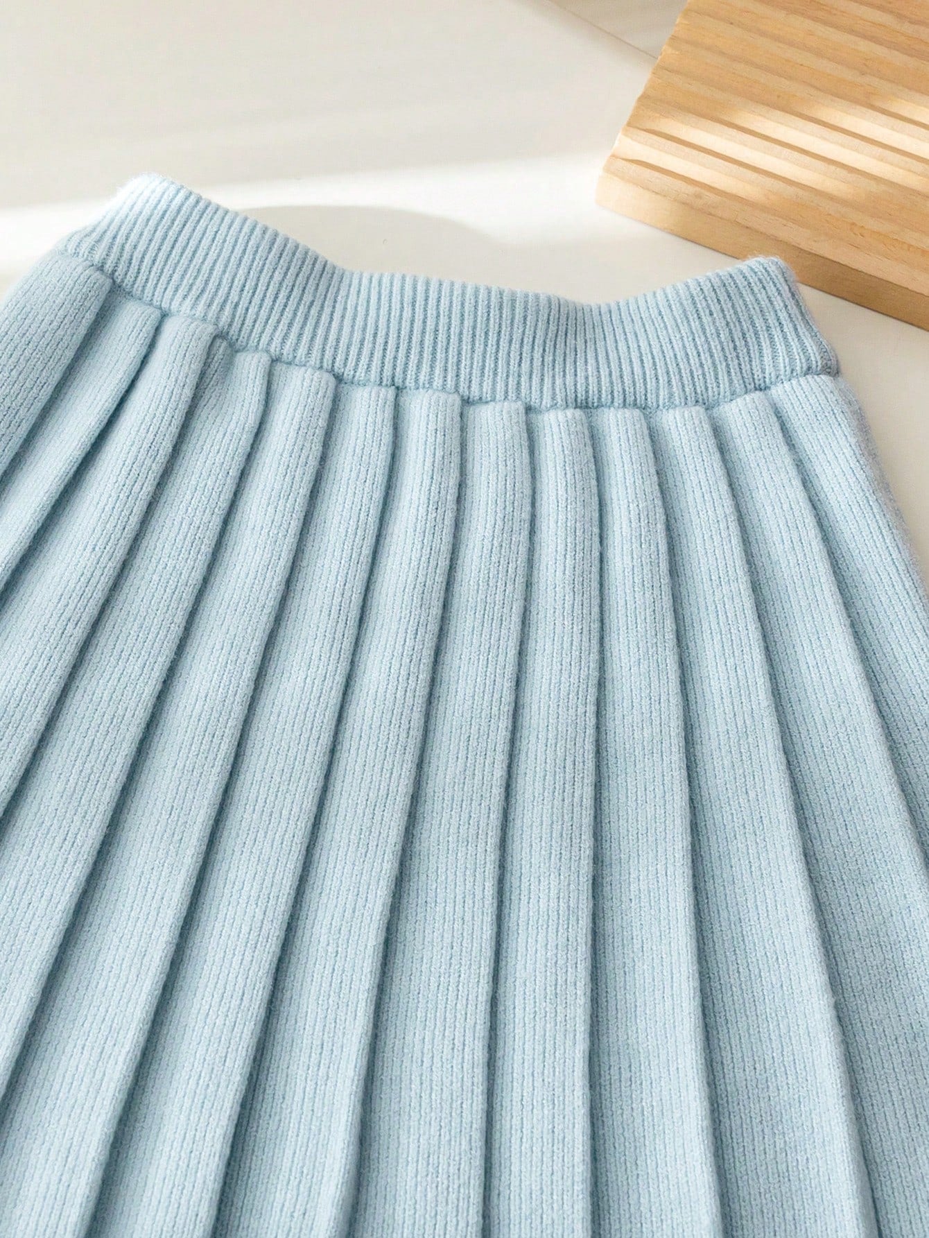 4-7 Years Old Girls Autumn/Winter Light Blue Argyle Bubble Texture Colorblock 3D Bow Round Neck Knitted Sweater & Pleated Skirt 2-Piece Set, Sweet Outfit For Kindergarten, School, Outings, Birth
