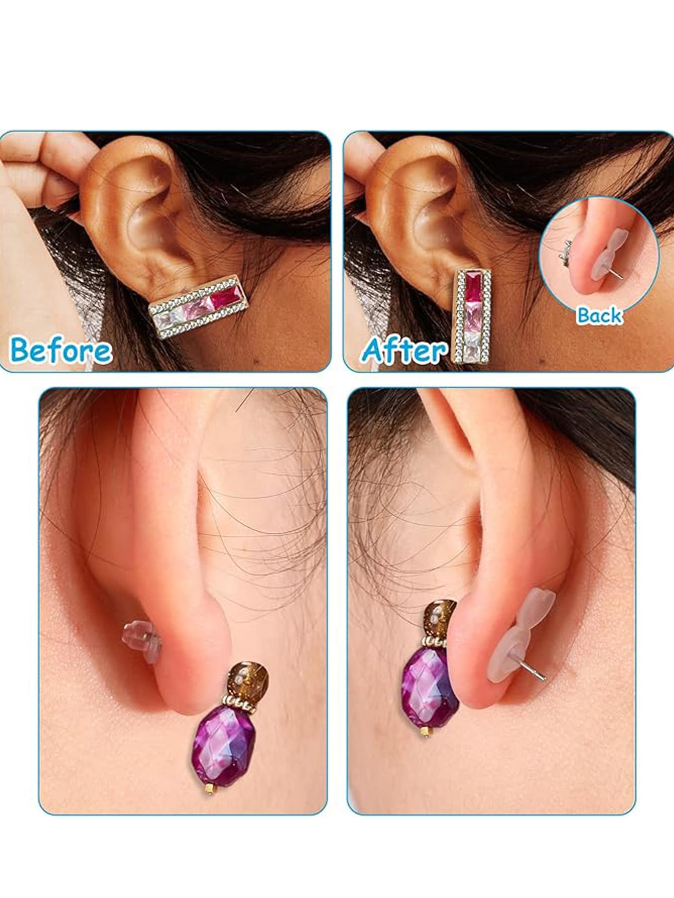 4/8/10/12/14pcs Rubber Earring Backs Silicone Anti-Drop Anti-Slip Earring Backs Suitable For Dangle Earrings Large Earrings And Ear Lobe Replacement