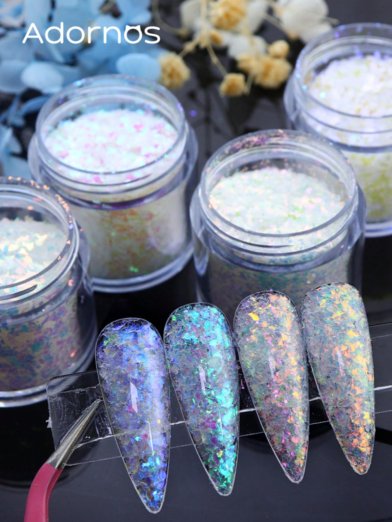 4 Bottles Aurora Asymmetrical Sequins Nail Art Accessories Iridescent Glitter Flakes Manicure DIY Decorations For Women's Nail Salons Nails Nail Charms