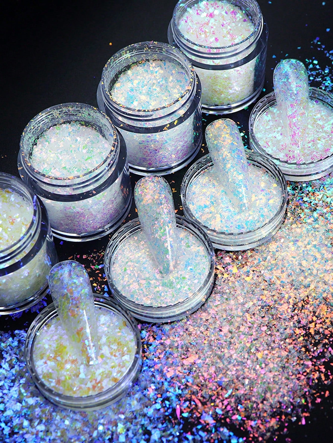 4 Bottles Aurora Asymmetrical Sequins Nail Art Accessories Iridescent Glitter Flakes Manicure DIY Decorations For Women's Nail Salons Nails Nail Charms