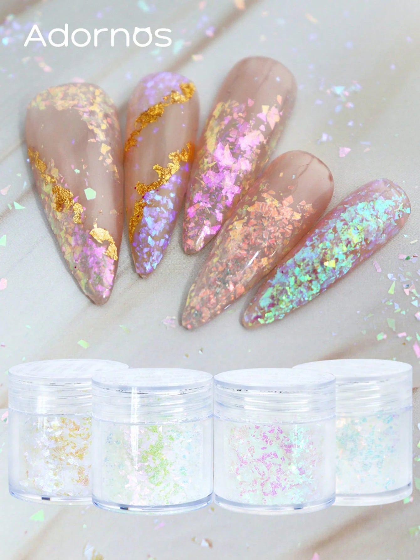 4 Bottles Aurora Asymmetrical Sequins Nail Art Accessories Iridescent Glitter Flakes Manicure DIY Decorations For Women's Nail Salons Nails Nail Charms