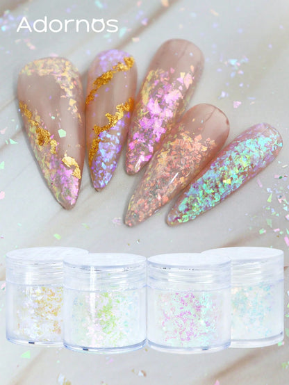 4 Bottles Aurora Asymmetrical Sequins Nail Art Accessories Iridescent Glitter Flakes Manicure DIY Decorations For Women's Nail Salons Nails Nail Charms