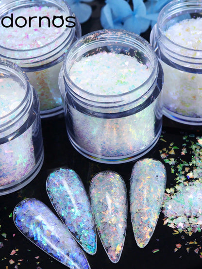 4 Bottles Aurora Asymmetrical Sequins Nail Art Accessories Iridescent Glitter Flakes Manicure DIY Decorations For Women's Nail Salons Nails Nail Charms