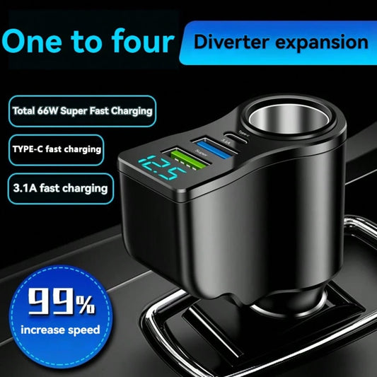 4-In-1 USB+ C Car Charger, Multi-USB Car Adapter, Socket Distributor With 2 USB Ports, 12V/24V Dual USB Plus Type- C PD Fast Car Charger Adapter, Suitable For Various Mobile Phone Charging- Essential