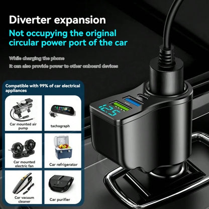 4-In-1 USB+ C Car Charger, Multi-USB Car Adapter, Socket Distributor With 2 USB Ports, 12V/24V Dual USB Plus Type- C PD Fast Car Charger Adapter, Suitable For Various Mobile Phone Charging- Essential