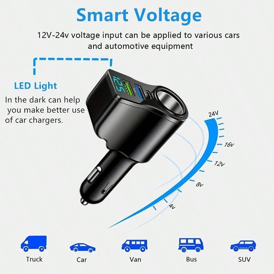 4-In-1 USB+ C Car Charger, Multi-USB Car Adapter, Socket Distributor With 2 USB Ports, 12V/24V Dual USB Plus Type- C PD Fast Car Charger Adapter, Suitable For Various Mobile Phone Charging- Essential