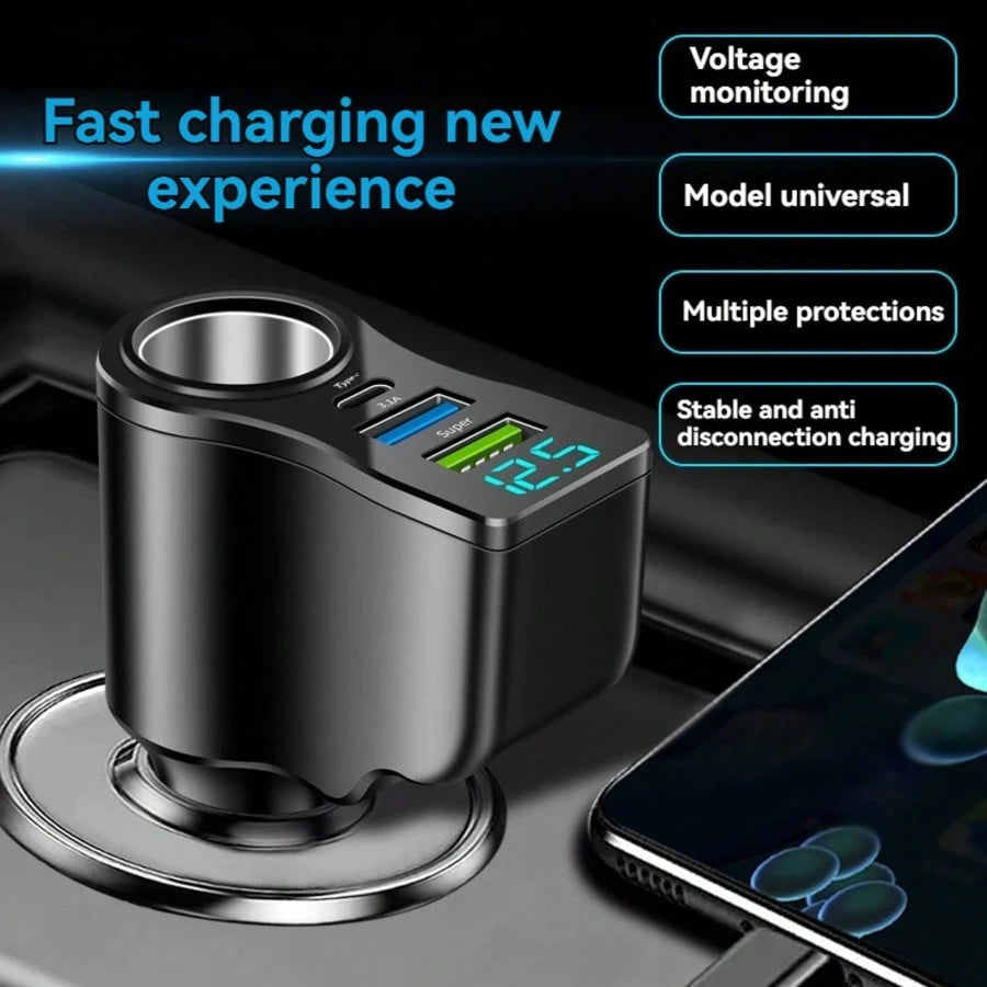 4-In-1 USB+ C Car Charger, Multi-USB Car Adapter, Socket Distributor With 2 USB Ports, 12V/24V Dual USB Plus Type- C PD Fast Car Charger Adapter, Suitable For Various Mobile Phone Charging- Essential
